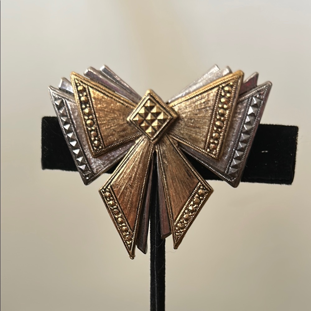 Avon Gold and Silver Geometric Bow Brooch